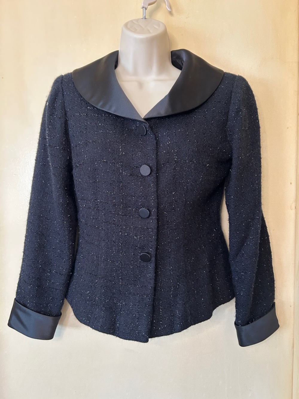 Talbots Petites Black Metallic Tweed Blazer size 2P